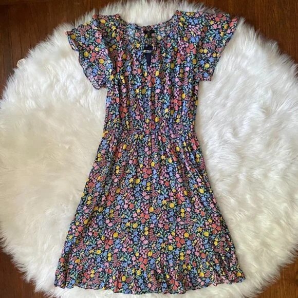 Talbots Floral Flutter Sleeve Tie Neck Ruffled Hem Multi Fit Flare Dress… - Picture 4 of 10